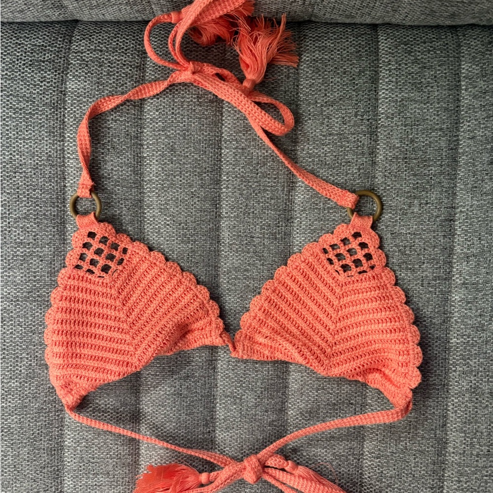 Aerie Coral Crochet Bikini Top